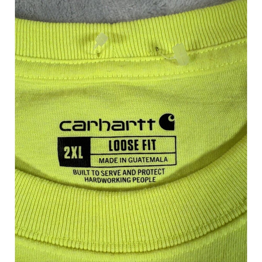 Carhartt T Shirt‎ Men Extra Large Loose Fit Pocket Neon Yellow Work Wear Durable - Picture 2 of 12